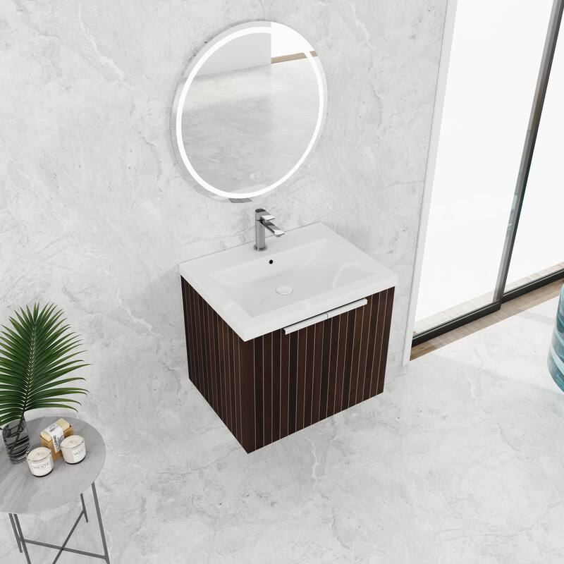 GDFStudio - Wall-Mounted Bathroom Vanity with Resin Sink, Soft Close Doors, and Ample Storage