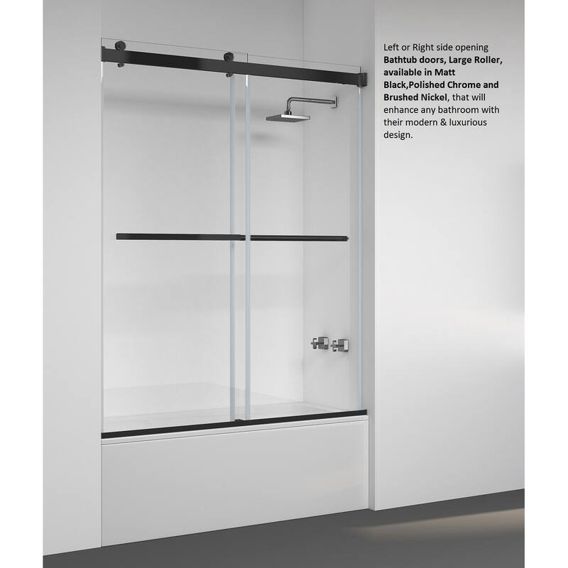 Spezia 60" W x 58" H Double Sliding Frameless Tub Door in Matt Black - 60" W x 58" H