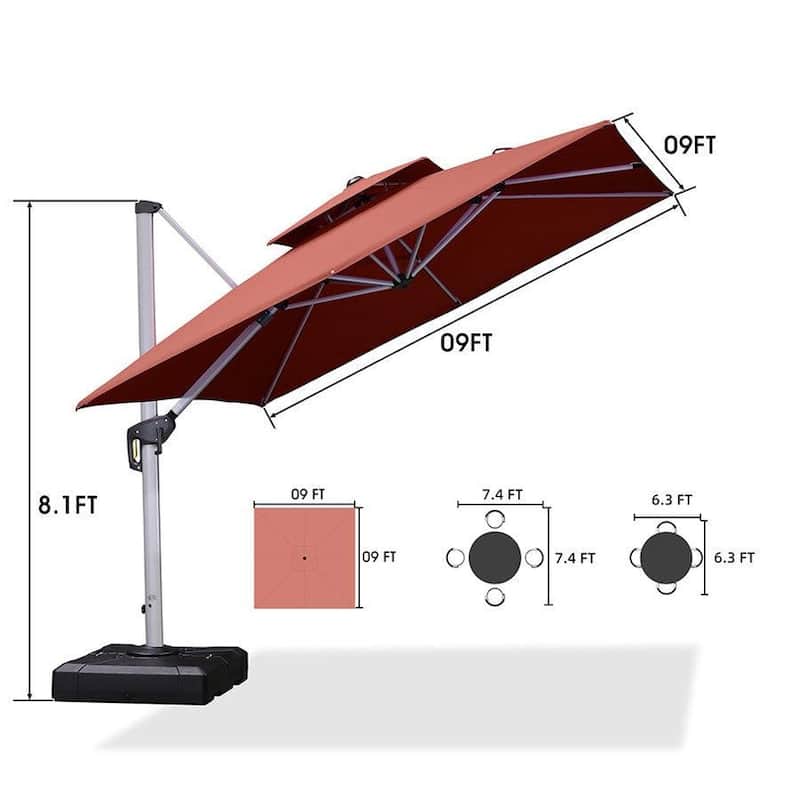 PURPLE LEAF 9ft Square 360 Degree Rotation Patio Offset Umbrella