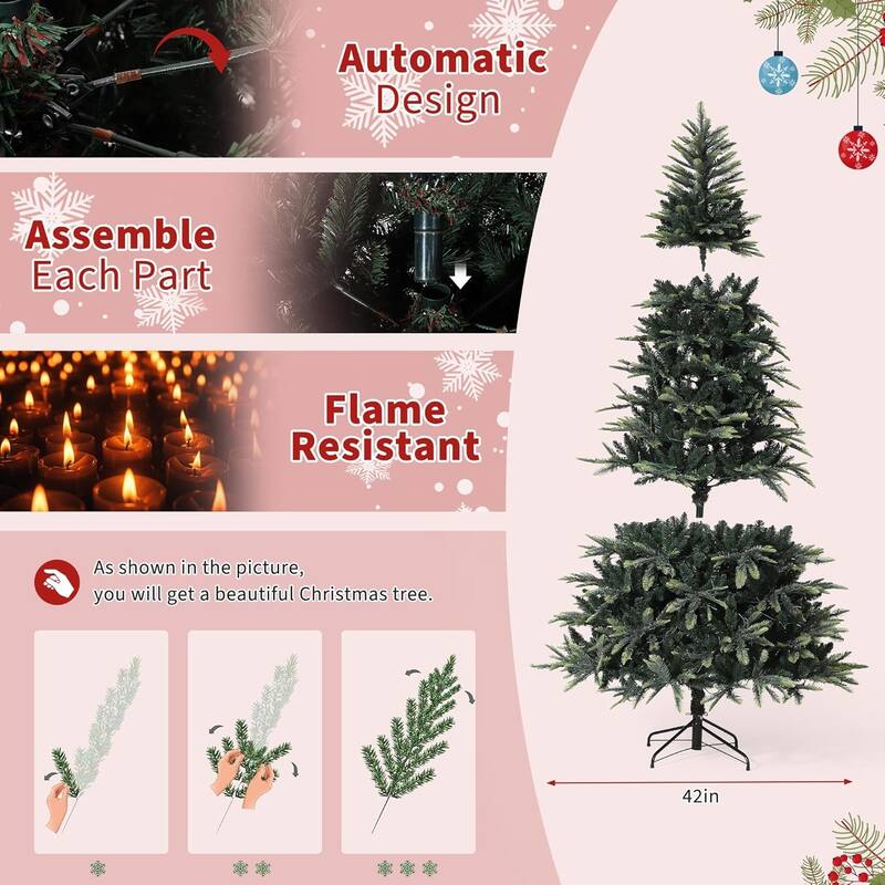 7.5 FT Prelit Christmas Tree, Pencil Christmas Tree with 240 Warm White Lights-8 Modes, Automatic Hinged Expansion