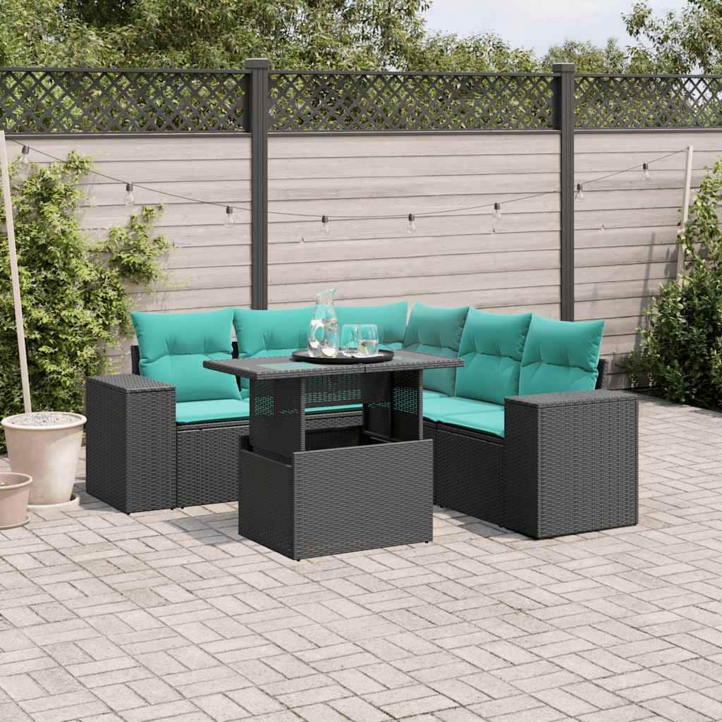 vidaXL Patio Sofa Set with Cushions Table and Couches 6 Piece Poly Rattan - 24.4" x 24.4" x 27.2"