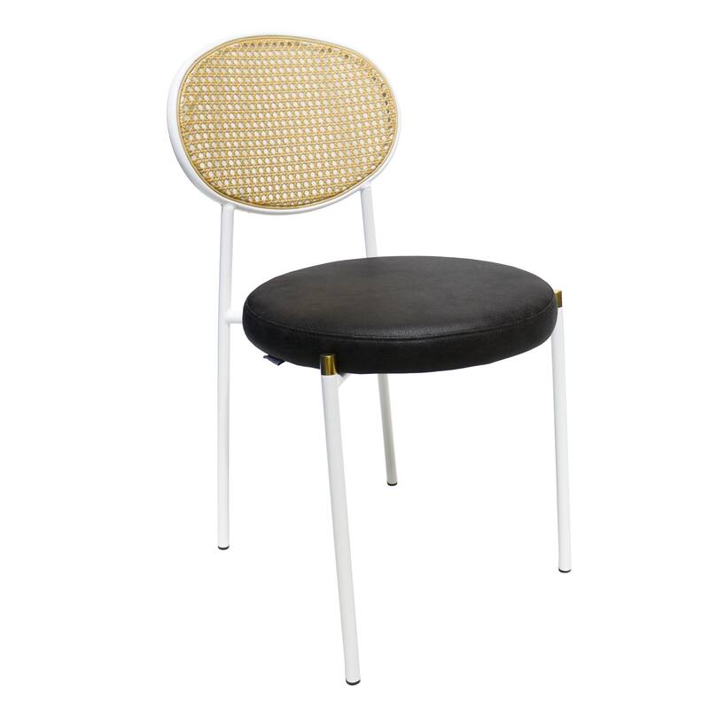 Leisuremod Euston Modern Dining Chair Upholstered Velvet or Leather Seat Wicker Back Accent Chair for Home Living Room & Kitchen - Charcoal Leather
