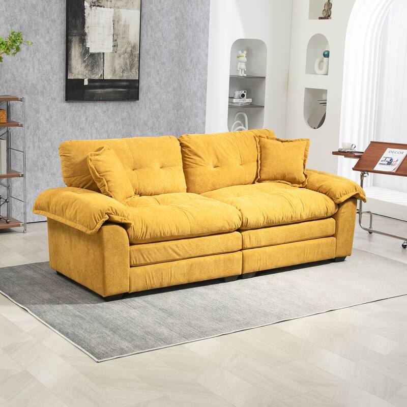 84" Yellow Chenille Loveseat Sofa with Memory Foam and 2 Pillows - Multi-Color