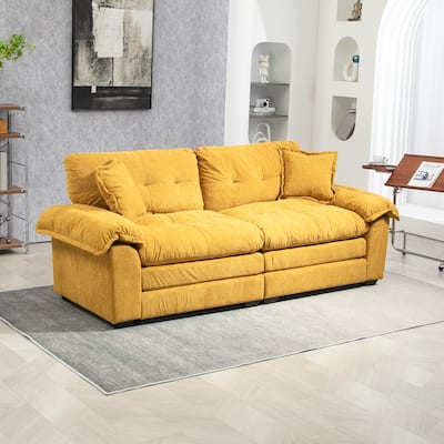 84" Yellow Chenille Loveseat Sofa with Memory Foam and 2 Pillows