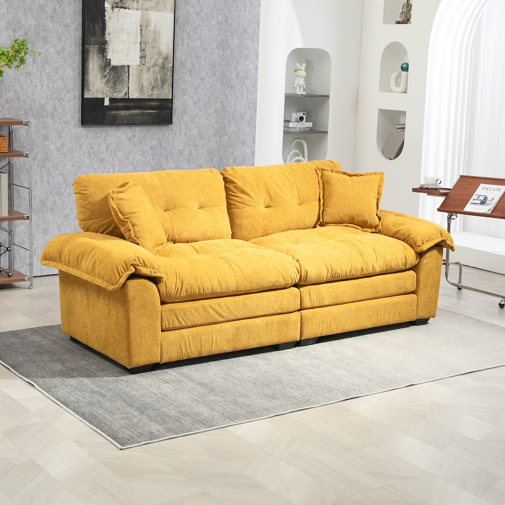 84" Yellow Chenille Loveseat Sofa with Memory Foam and 2 Pillows