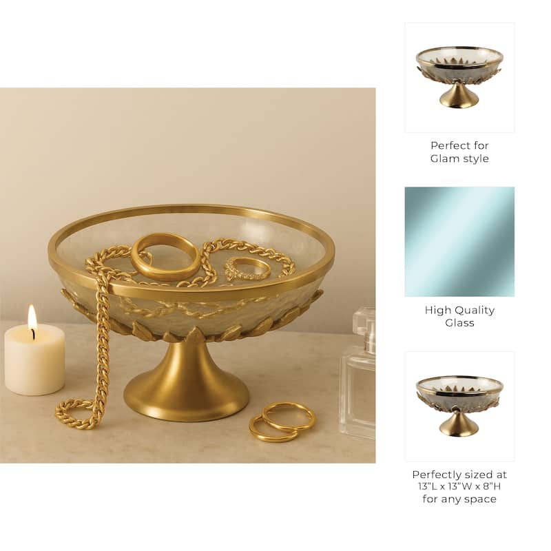 Glass Metal Bowl with Pedestal Base Modern Decorative - 8", Gold - 13.0"
