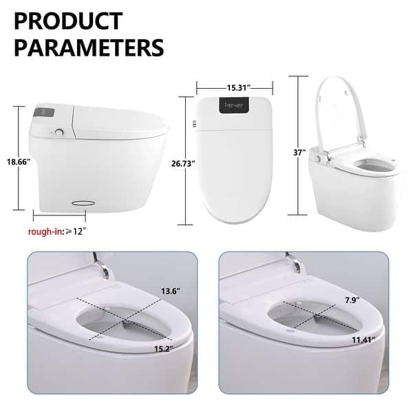 Smart Toilet Bidet Combo with Foot Sensor Open Cover/Seat, LED Display, Self-Cleaning Nozzle, Heated Seat, Night Light