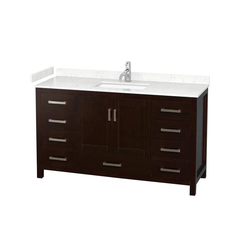 Wyndham Collection Sheffield 60" Single Bathroom Vanity, Carrara - Espresso / Carrara Cultured Marble Top / Brushed