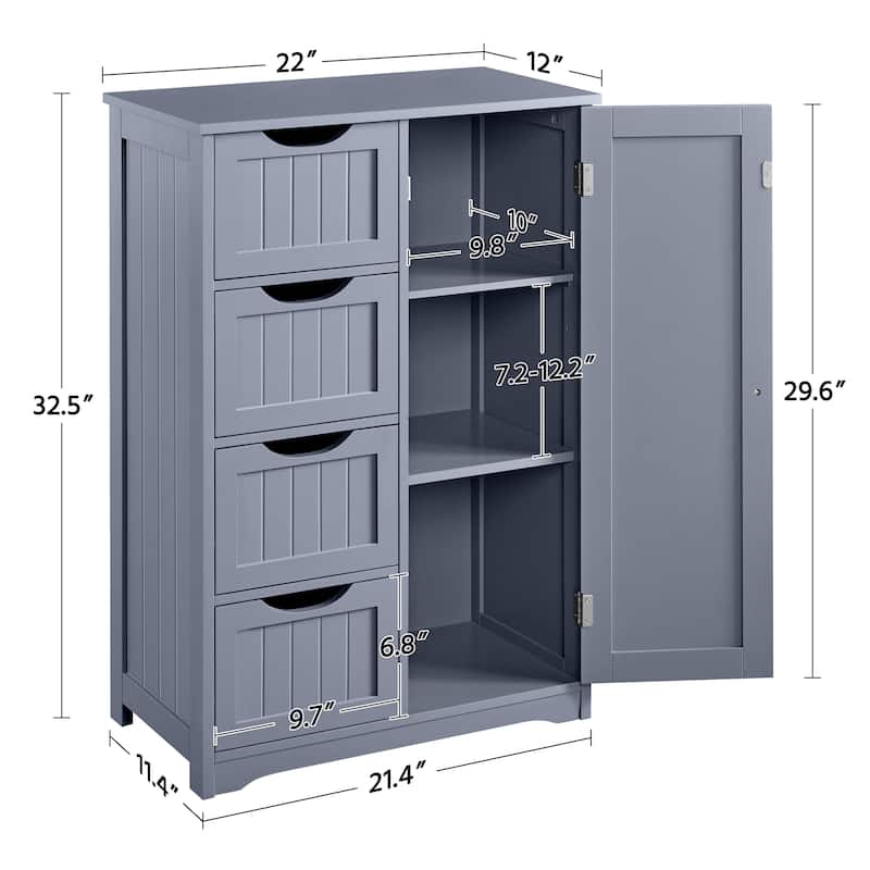 Yaheetech 4-Tier Wooden Bathroom Floor Cabinet for Bathroom Kitchen Bathroom, Livingroom
