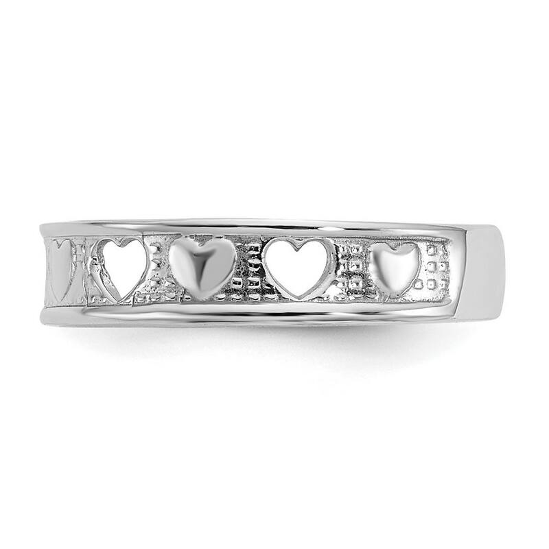 Curata Solid 14 karat White or Yellow Gold Polished Cut-out Hearts Toe Ring