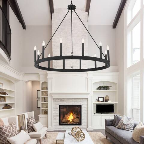 Acroma 12 Light 40 In Modern Farmhouse Wagon Wheel Chandelier-UL