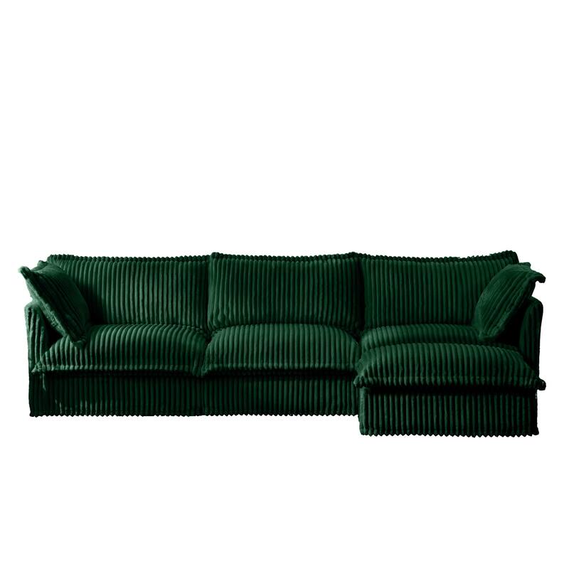 Modern 3 Seater Upholstered Sofa with 1 Ottoman and 2 Pillows - Green