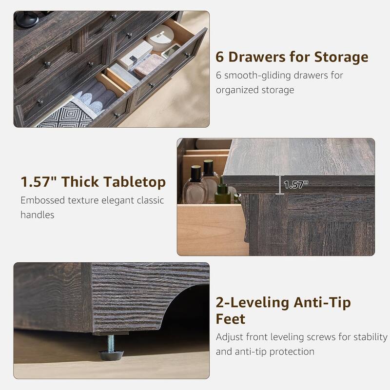 Farmhouse 7-Drawer Dresser for Bedroom, Wood Rustic Chest of Drawers