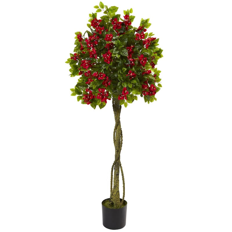 Artificial Topiary Tree 5ft - Indoor Decorative Plant, Elegant Home Accent, Stylish Green Décor - Red