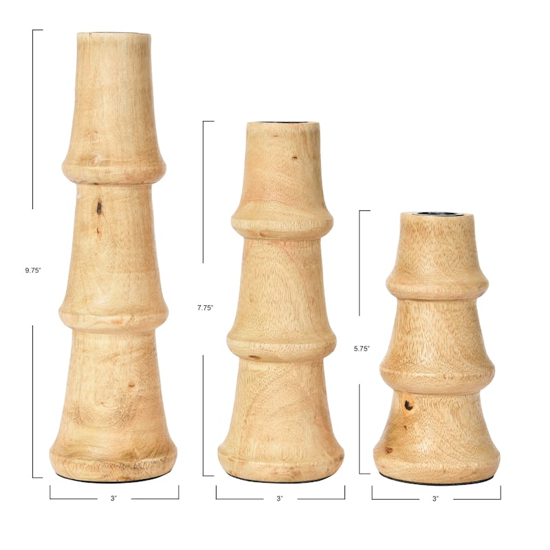 Wooden Waves Taper Candle Holders - 7.5"L x 7.5"W x 9.8"H