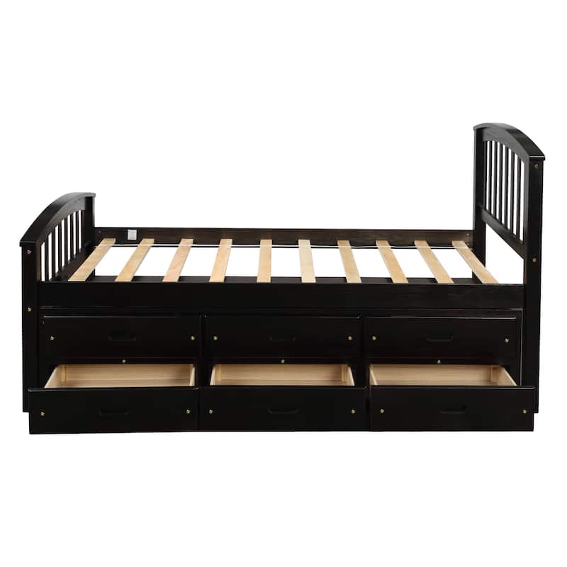Roomfitters Twin Platform Storage Bed Solid Wood Frame with Storage Compartments