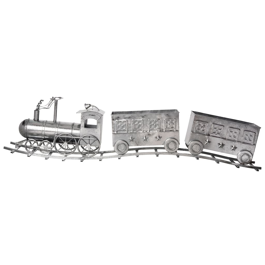 Transpac Metal 54.75 in. Silver Christmas Train Decor with 2 Cars