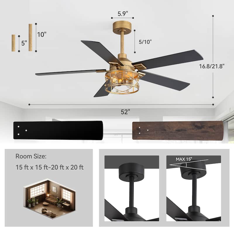 52-inch Reversible 5-Blade Caged Ceiling Fan with Remote and Light Kit