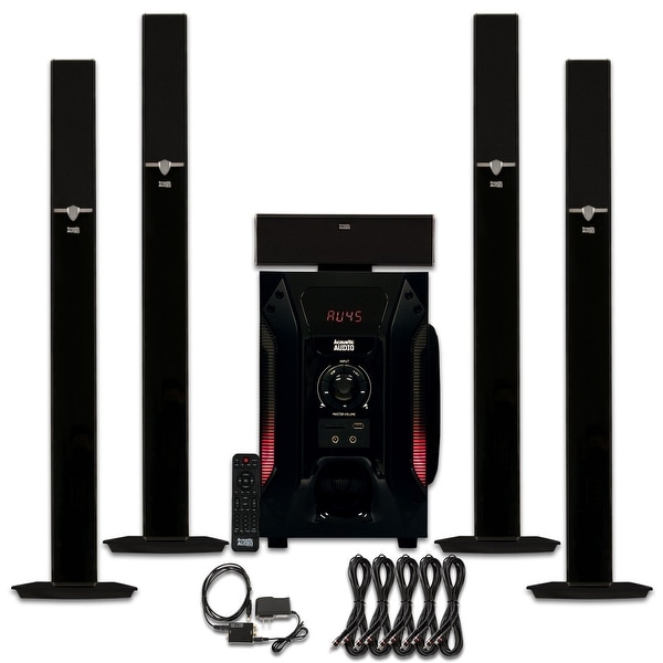 Acoustic Audio AAT1003 Tower 5.1 Speaker System w/ Optical Input & 5 Ext. Cables