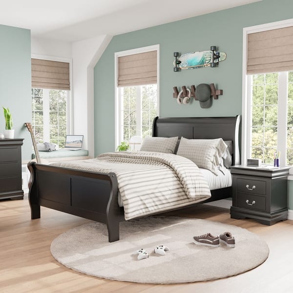 slide 2 of 61, Furniture of America Mayday Modern Solid Wood 2-Piece Sleigh Bedroom Set Black - Full