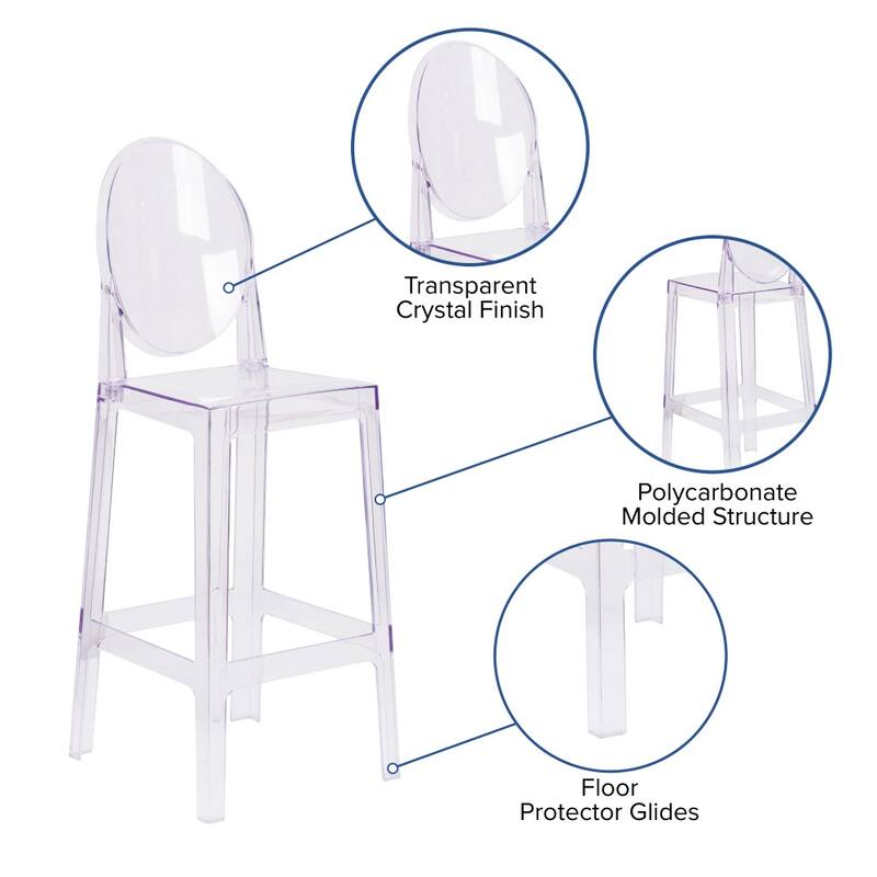 4 Pack Ghost Transparent Crystal Barstool with Oval Back