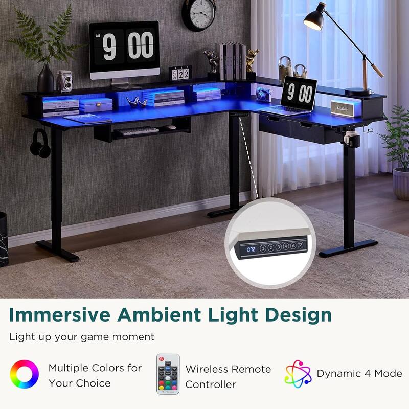 L Shaped Electric Standing Desk,Corner Gaming Desk w/ Charging Station