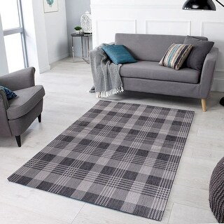 Oksana Indoor Outdoor Anthracite And Light Gray Checks Rug 6'7