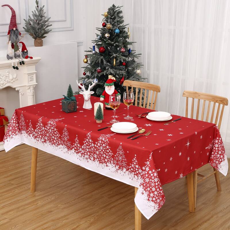 Washable Rectangle Waterproof Christmas Table Cloth, Red