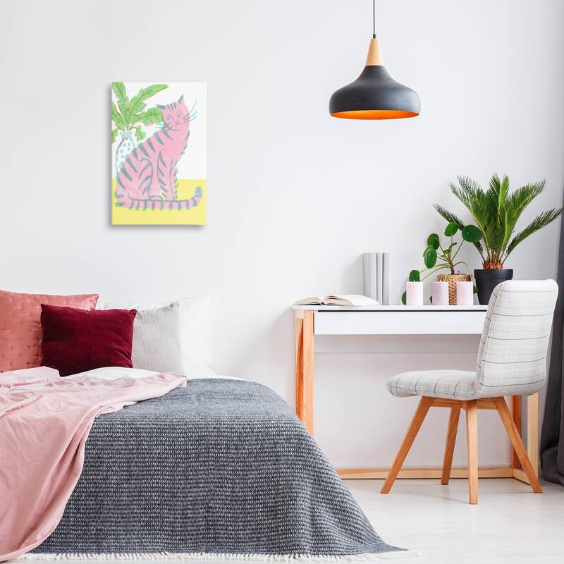 Stupell Modern Pink Cat & Plant Canvas Wall Art Design By Hannah Moren