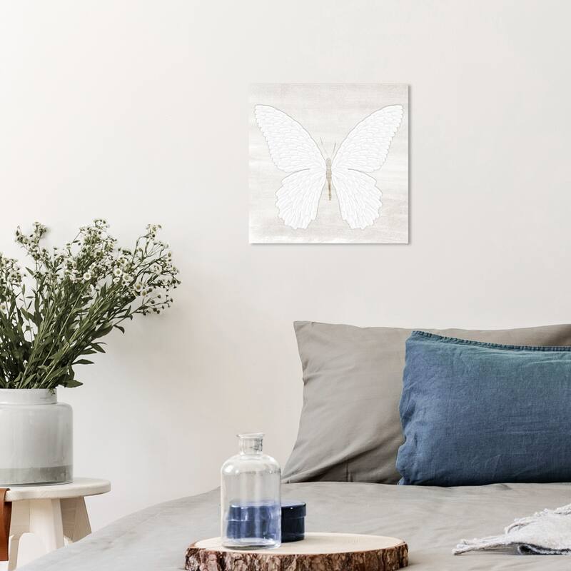 Wynwood Studio Canvas Animals Butterfly Love White and Cream White Rustic Wall Art Canvas Print - 12 x 12