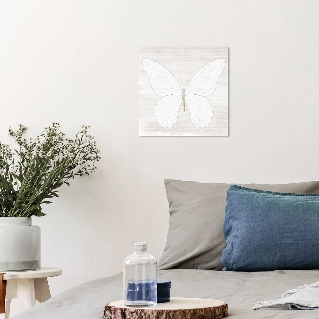 Wynwood Studio Canvas Animals Butterfly Love White and Cream White Rustic Wall Art Canvas Print
