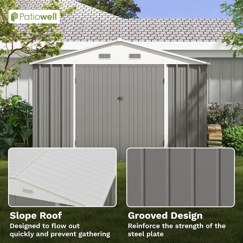 Patiowell 10' x 8'/10' x 10'Metal Outdoor Storage Shed with Goods Shelves/Floor Frame Garden Tool Shed for Backyard Garden