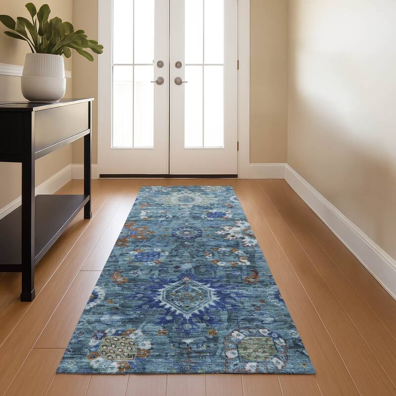 Premium Washable Super Soft Traditional Kashan Mayfield Rug - Blue - 2'3" x 7'6"