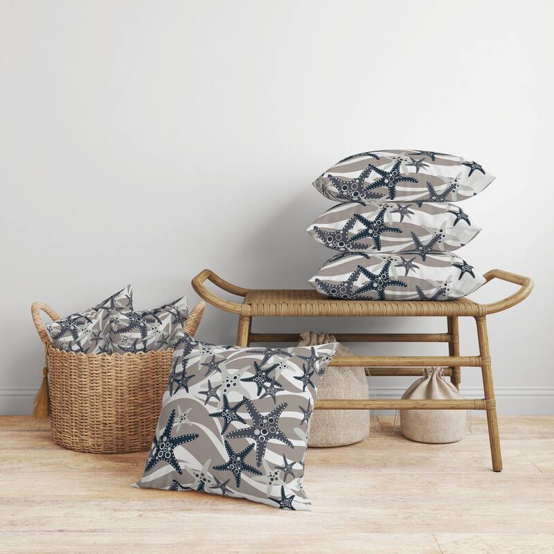Starfish Sway Faux Suede Reversible Throw Pillow White and Gray