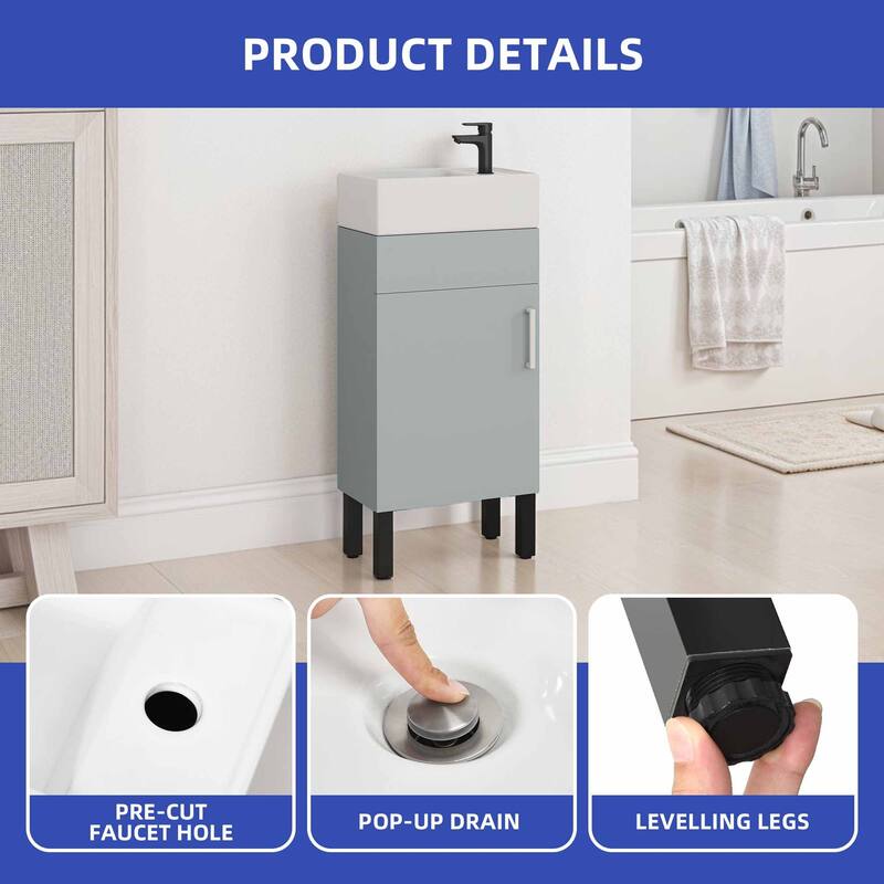 Moasis 16 Inch Bathroom Vanity with Sink, Freestanding Bathroom Cabinet Vanity with 1 Soft Closing Cabinet