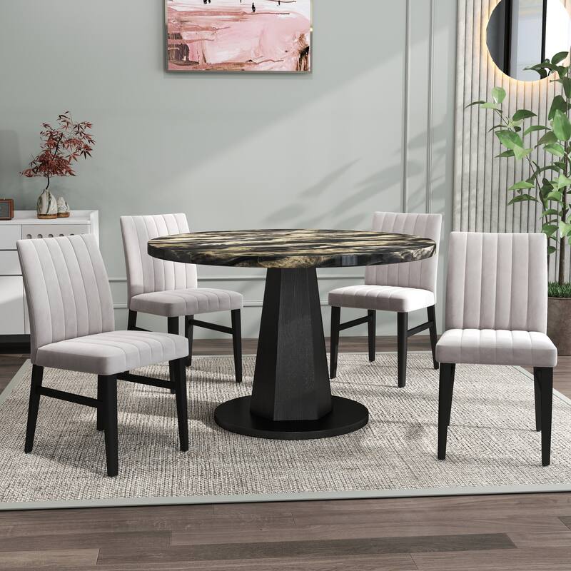 Roundhill Furniture Cavira 5-Piece Round Modern Dining Set