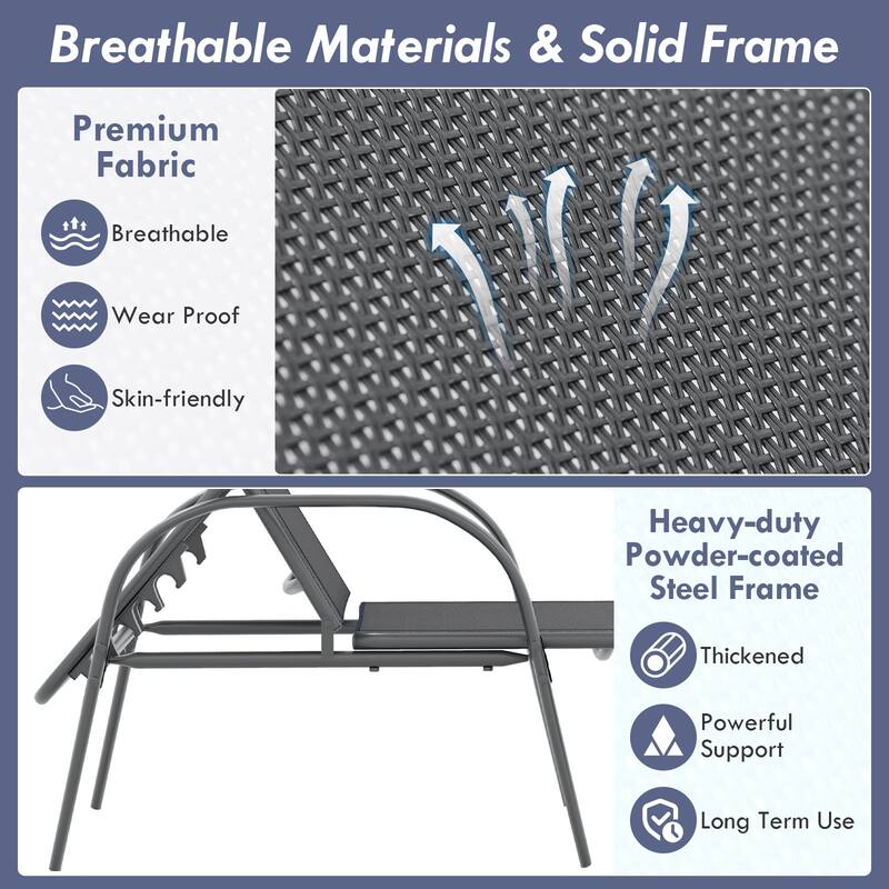 Gymax 2PCS Patio Lounge Chair Chaise w/ Adjustable Reclining Armrest