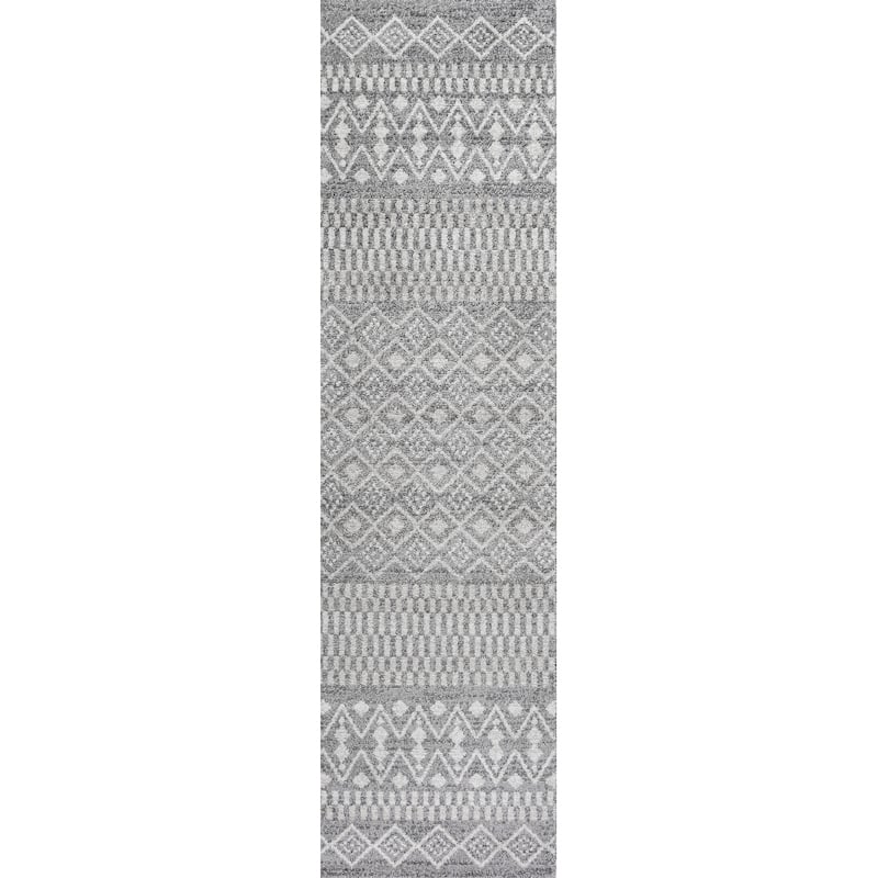 JONATHAN Y Bhalil Berber Geometric Stripe Area Rug - 2 X 8 - Gray/Cream
