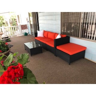 Kinbor 5-Piece Patio Furniture PE Rattan Wicker Sofa Sectional Sofa Set Cushioned Deck Couch