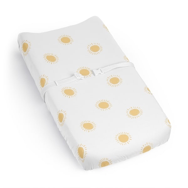 slide 2 of 6, Sweet Jojo Designs White and Yellow Boho Sun Boy, Girl, Unisex/Gender Neutral Changing Pad Cover Sheet - Bohemian, Celestial Sky