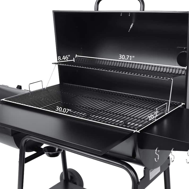 Royal Gourmet Charcoal Barrel Grill with Offset Smoker, Black