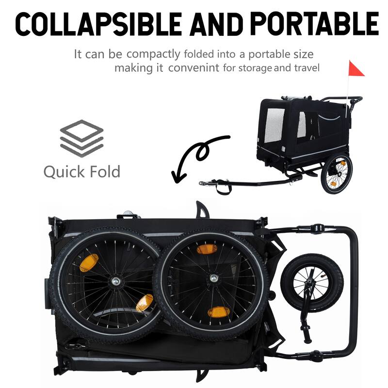2-In-1 Bike Trailer & Push Cart For Pets-All-Terrain Wheels,Quick Release Wheel,Internal Leash,Holds Pets Up To 88 Lbs