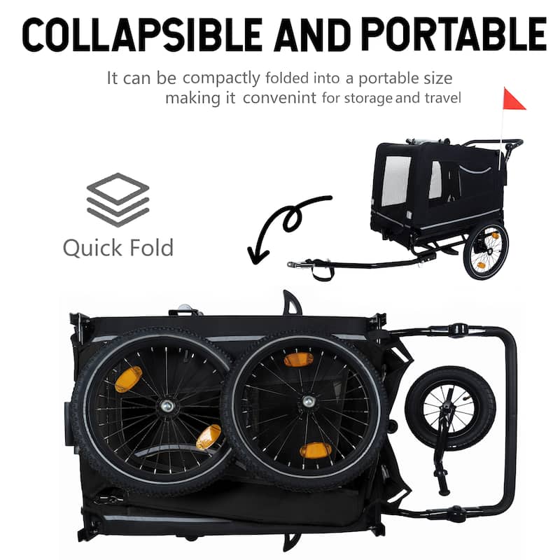 Extra Large 2-in-1 Pet Bike Trailer & Stroller - Heavy Duty Dog Carrier with Quick Release Wheels, Ventilation & Storage