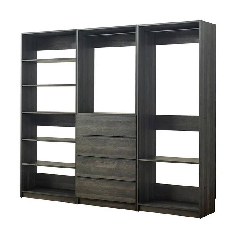 Dee Modular Freestanding Closet System, 6 Shelves, 2 Hanging Rods, Gray