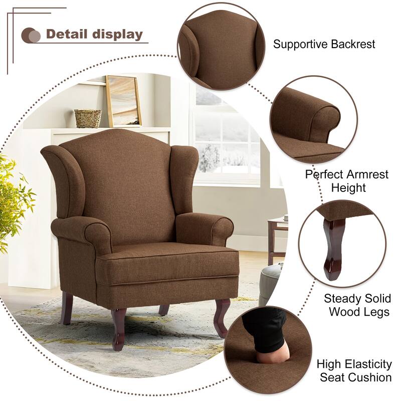 2 Set Traditional Rolled Arm Wing Back Accent Chair