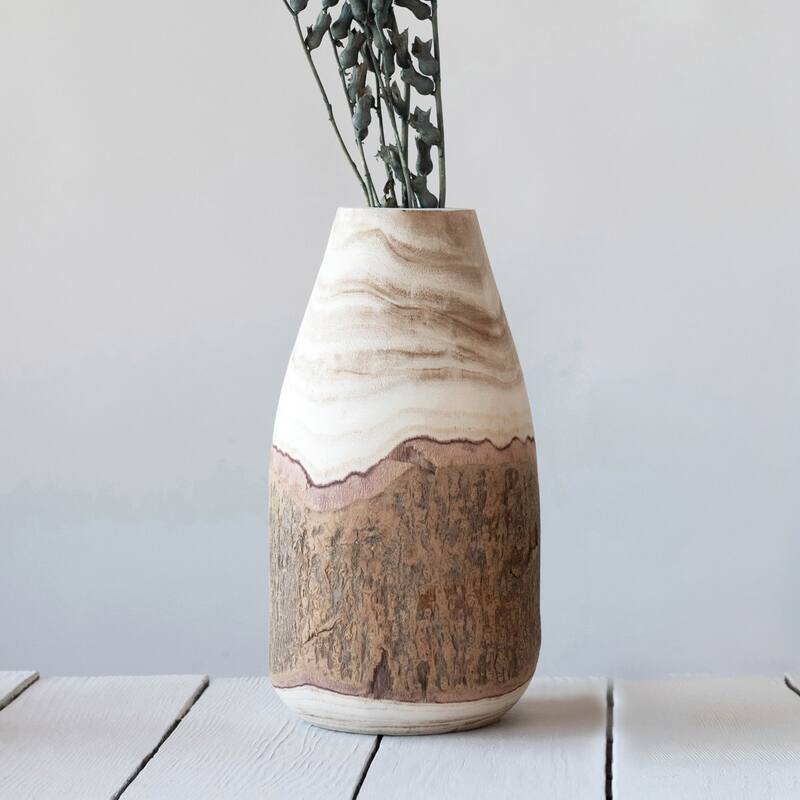 13"H Carved Paulownia Wood Vase with Live Edge (Each one will vary)