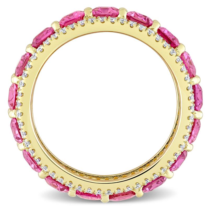 Miadora 14k Yellow Gold 11 7/8ct TGW Pink Sapphire & 5/8ct TDW Diamond Eternity Wedding Band Ring