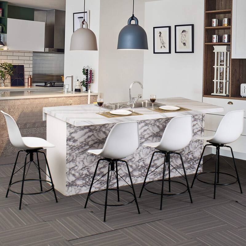 Bar Stools,Swivel Bar Stools with Backs Set of 4 - White - Short/Counter Height/Bar Height