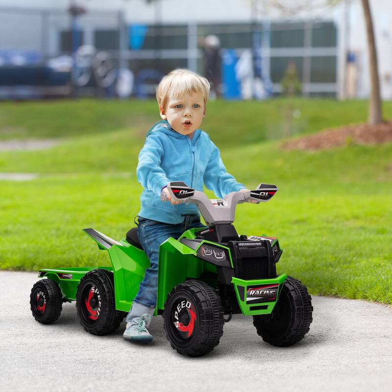 Kids ATV Quad Car with Back Trailer, 6V Kids Electric Car with Forward Backward Function, Wear-Resistant Wheels for Toddlers