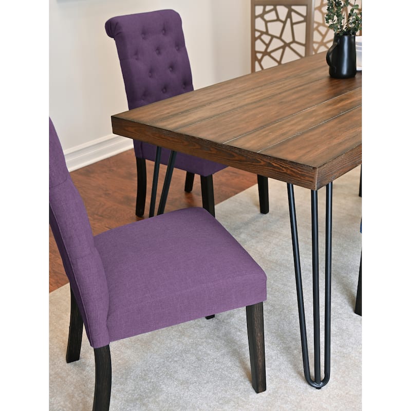 Simple Dining Table Set with Purple Padded Seating Chairs and Bench